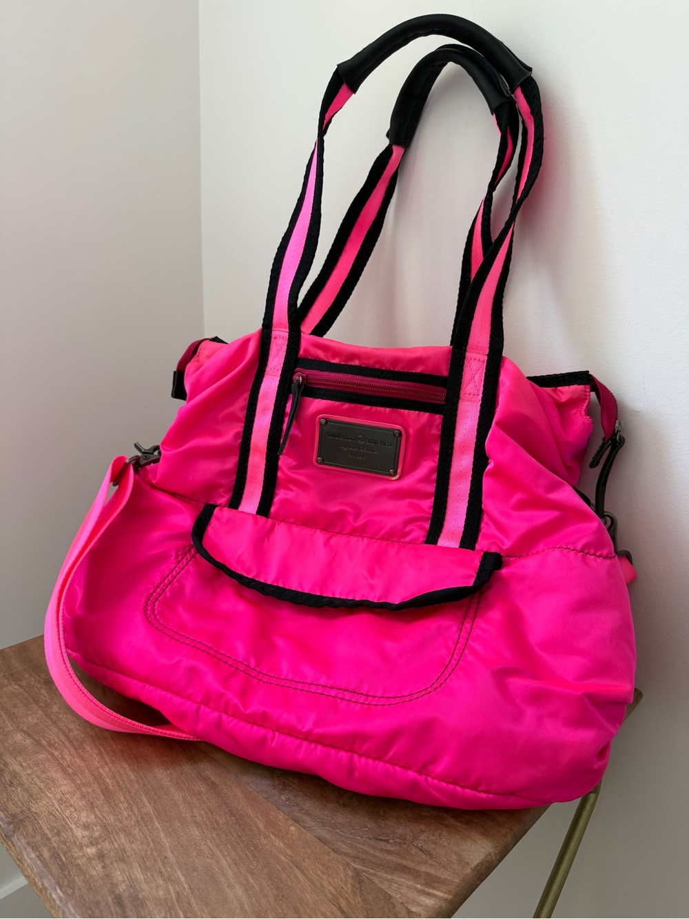 Rare Vintage LULULEMON Neon Hot Pink Nylon Gym Weekender Duffle Tote Bag